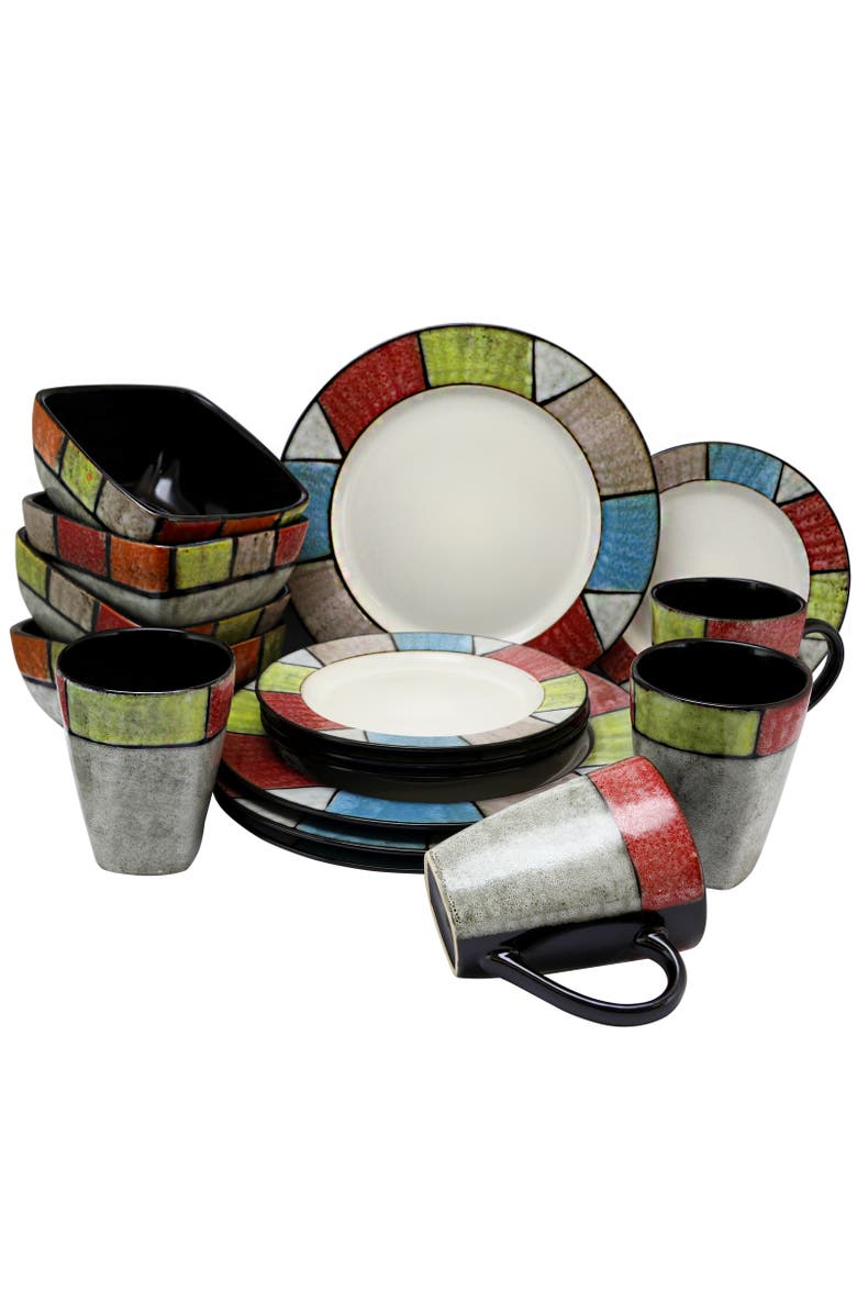 Elama Country Cottage 16 Piece Stoneware Dinnerware Set, Alternate, color, White