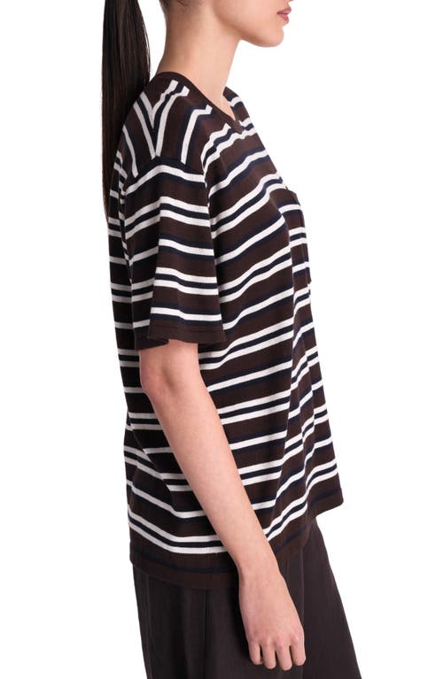 Twp Stripe Oversized Cotton & Silk T-shirt In Midnight/ivory/chocolate