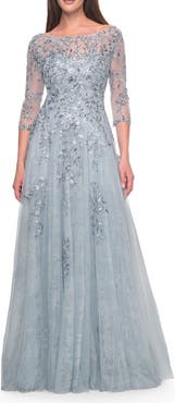 La Femme A-Line Lace and Beaded Mother of the Bride Gown
