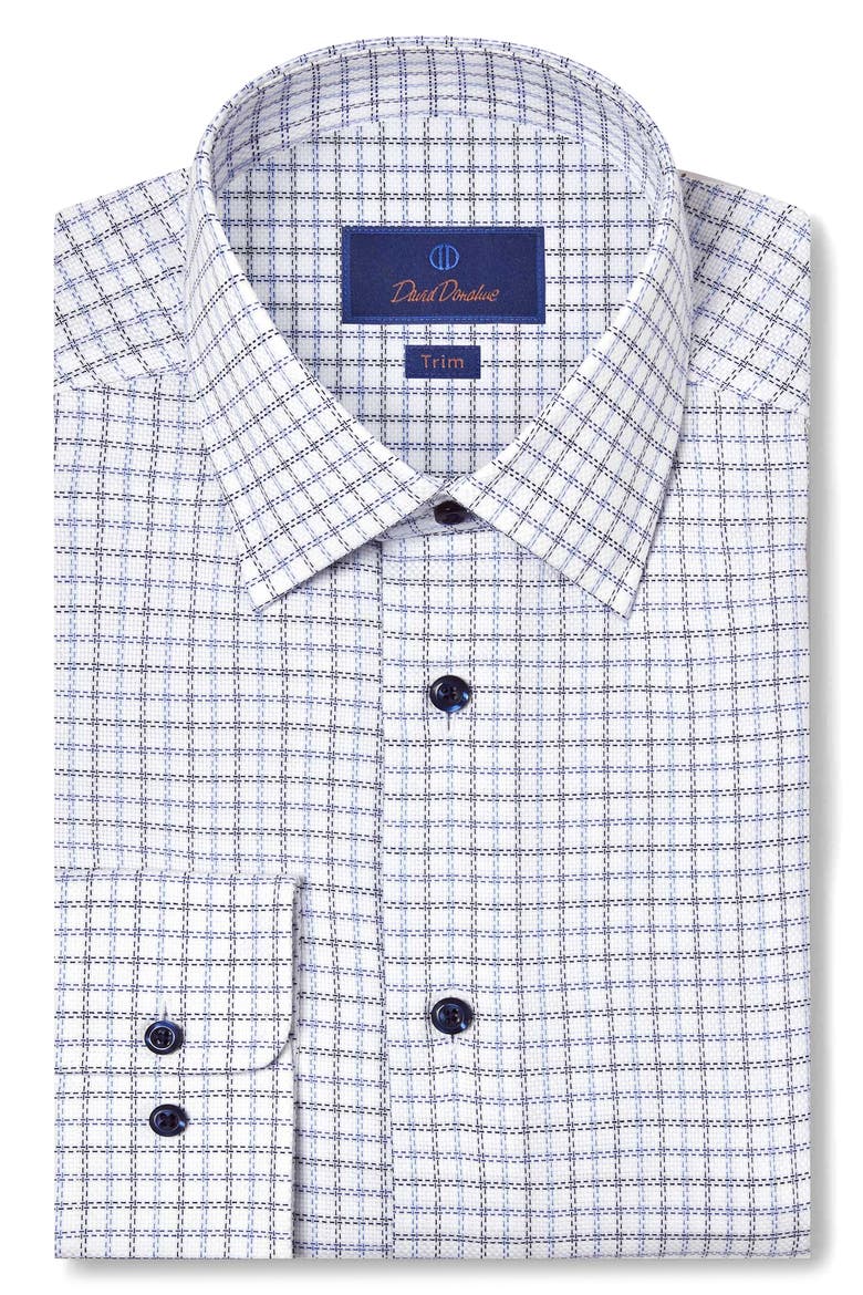 Trim Fit Check Cotton Dobby Dress Shirt, Main, color, BLUE/ NAVY