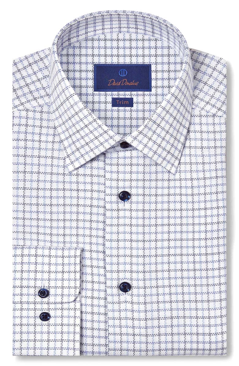 David Donahue Trim Fit Check Cotton Dobby Dress Shirt, Main, color, Blue/ Navy