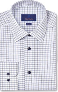 David Donahue Trim Fit Check Cotton Dobby Dress Shirt