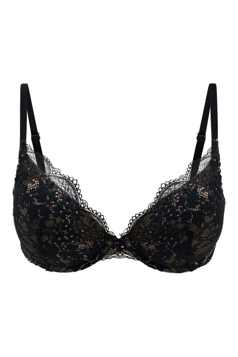 All Day Lace Push-Up Underwire Bra, Alternate, color, BLACK