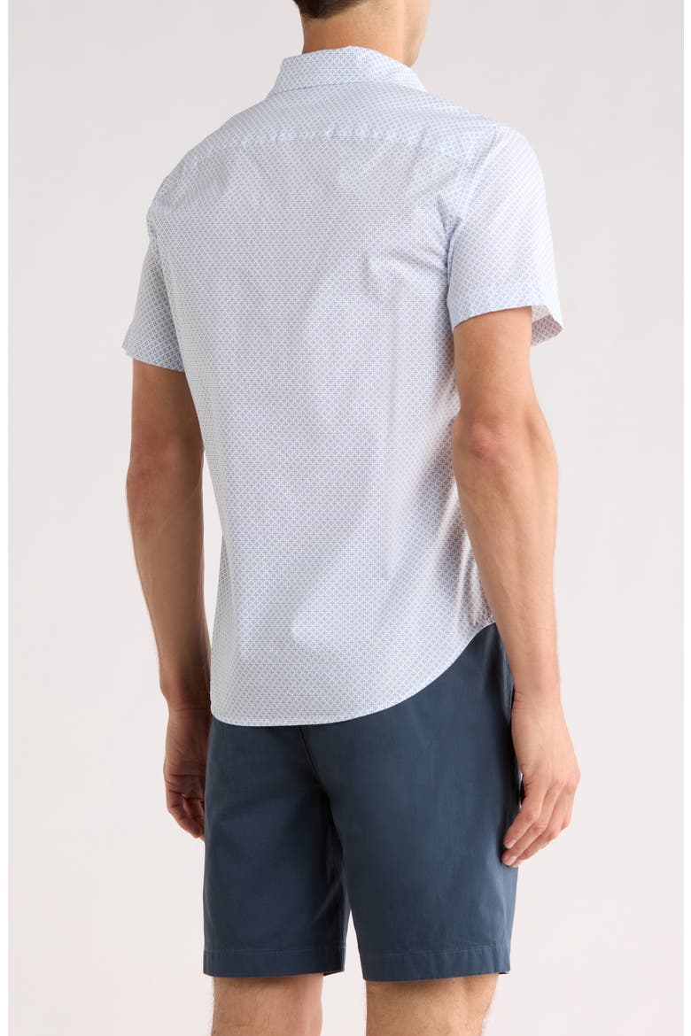 Bahia Geometric Slim Fit Short Sleeve Stretch Cotton Button-Up Shirt, Alternate, color, WHITE/ BLUE MICRO