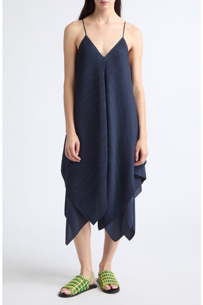 Pleated Layered Slipdress, Main, color, NAVY