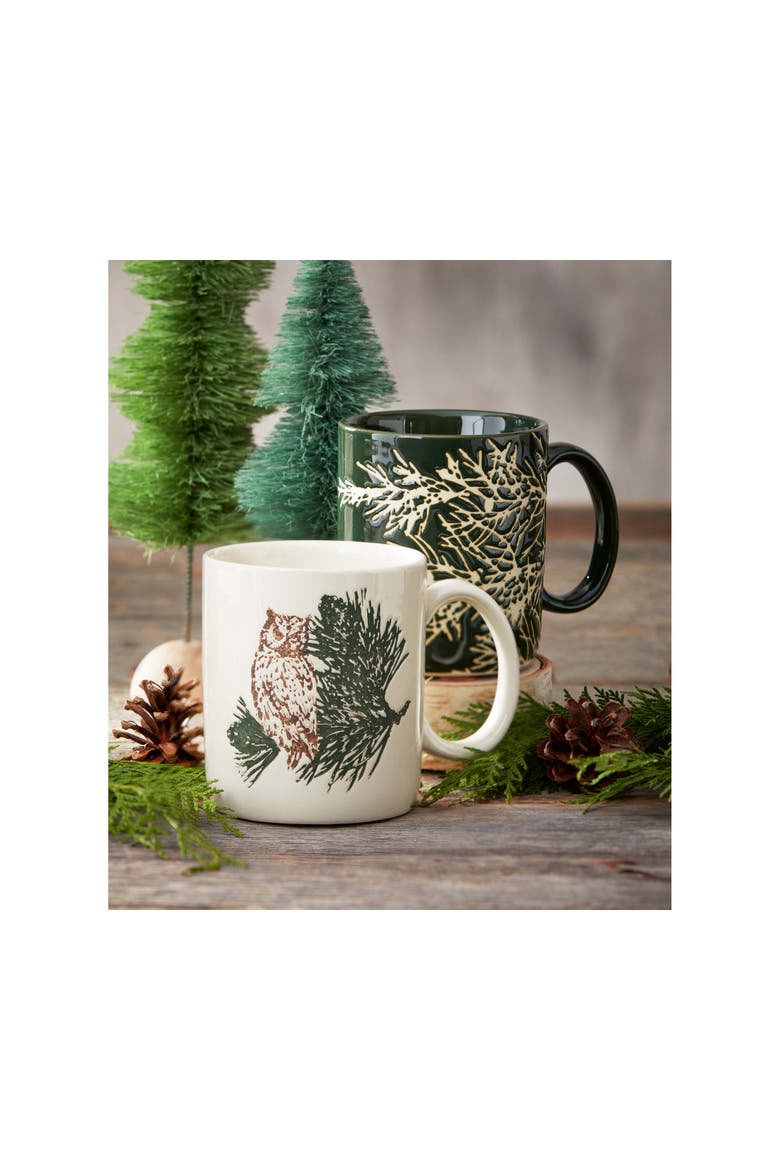 Wilde Pine Owl Mug Ceramic Drinkware Multicolor Christmas, Alternate, color, Beige