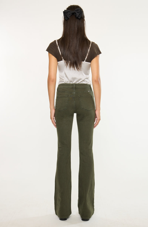 Kancan Olive High Rise Flare Jeans In Green