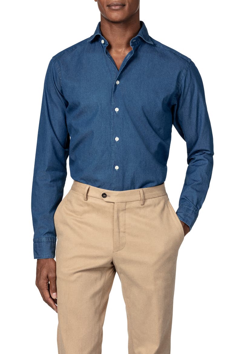 Contemporary Fit Chambray Shirt, Main, color, BLUE