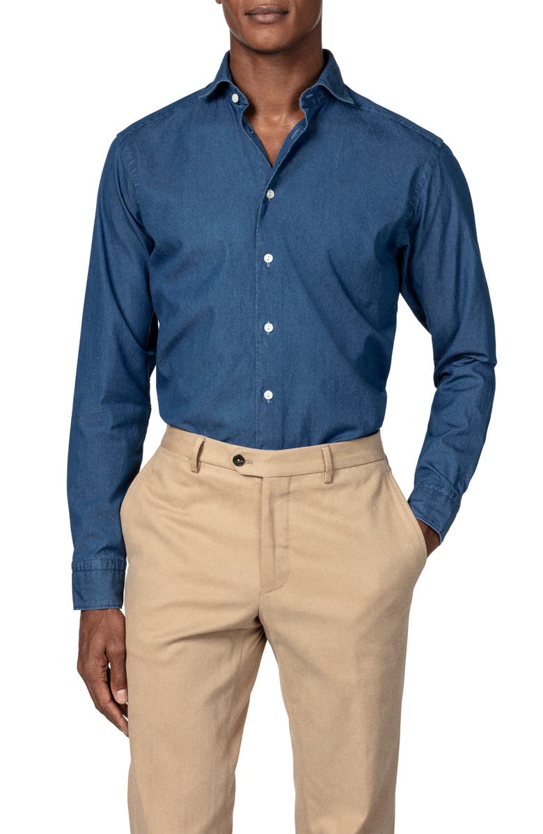 Eton Contemporary Fit Chambray Shirt, Main, color,