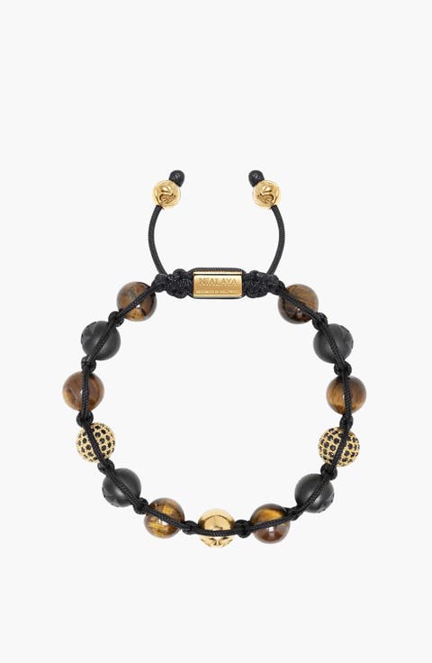 Beaded Bracelet With Matte Ceramic Beads Tiger Eye Gold And Cz Balls