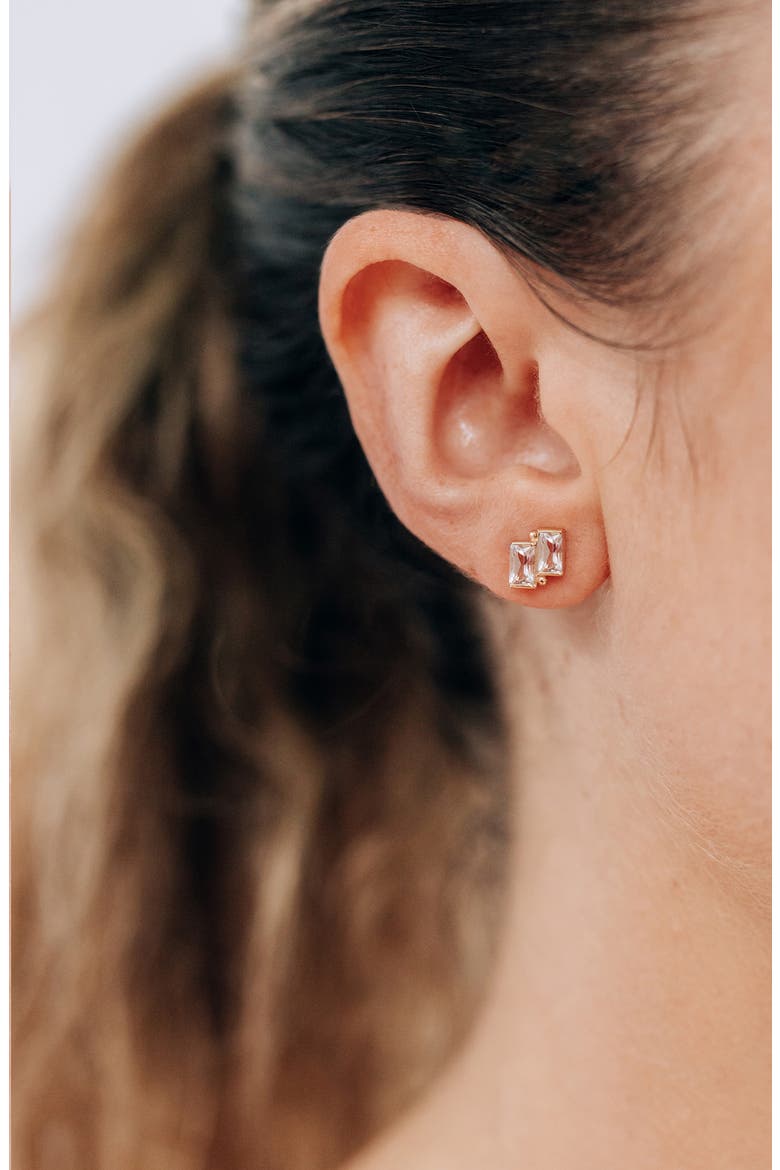 Cléo Deux Carré Stud Earrings, Alternate, color, YELLOW GOLD/ DIAMOND