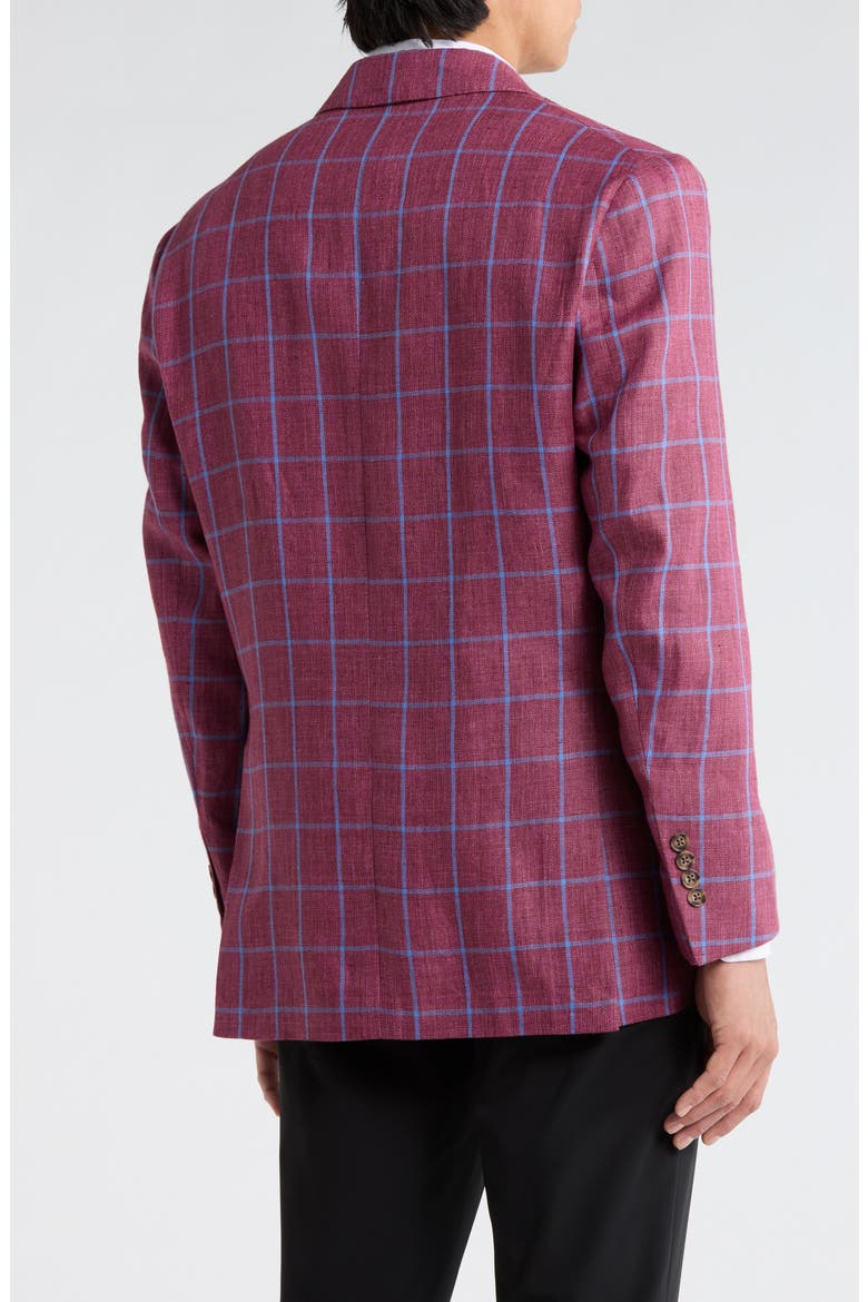 Plaid Linen Two-Button Sport Coat, Alternate, color, BURGUNDY BLUE WINDOWPANE