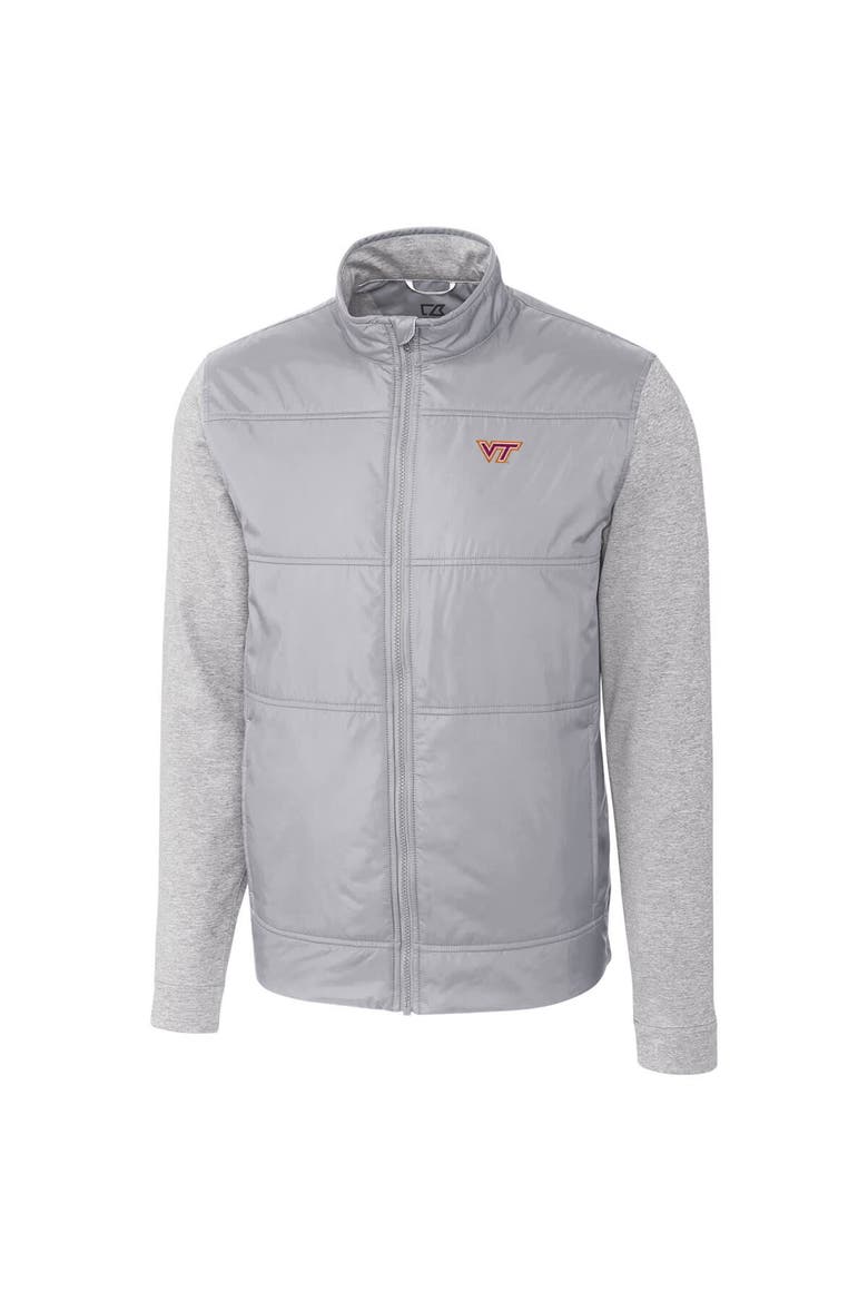 Men's Cutter & Buck Silver Virginia Tech Hokies Stealth Full-Zip Jacket, Main, color, Silver