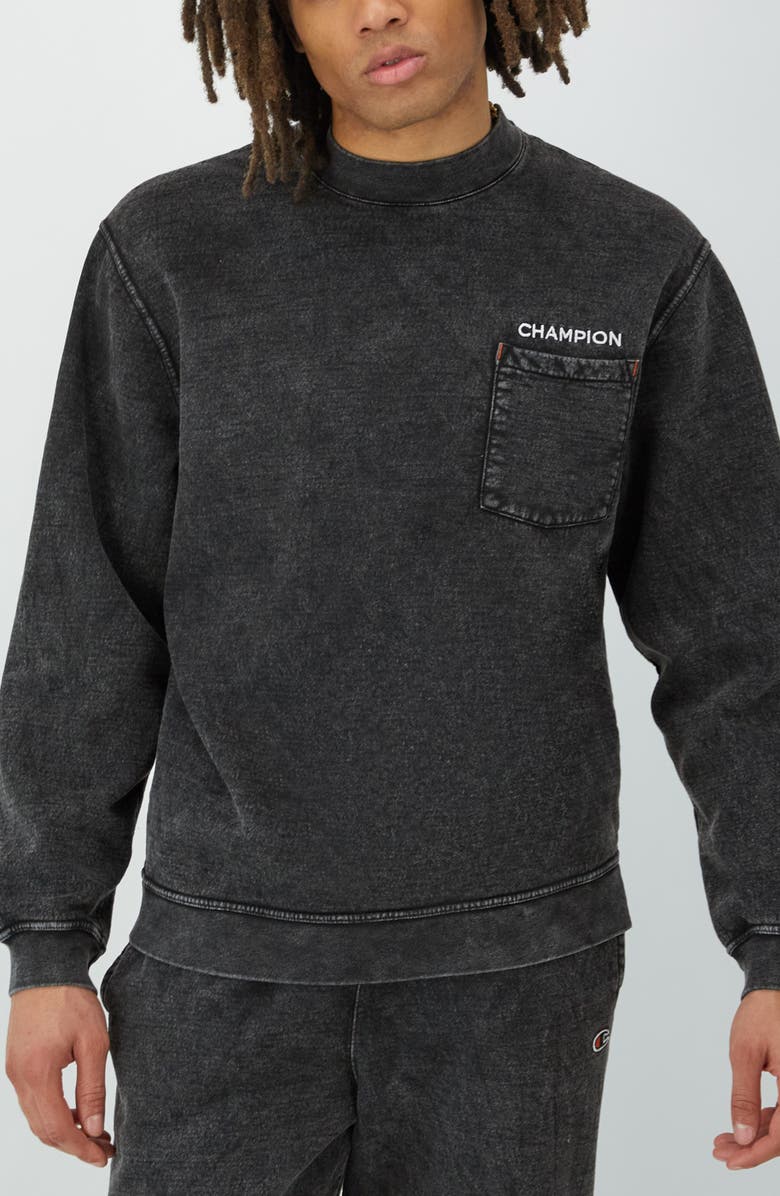 Champion Chest Pocket Washed Crewneck Sweatshirt, Main, color, 