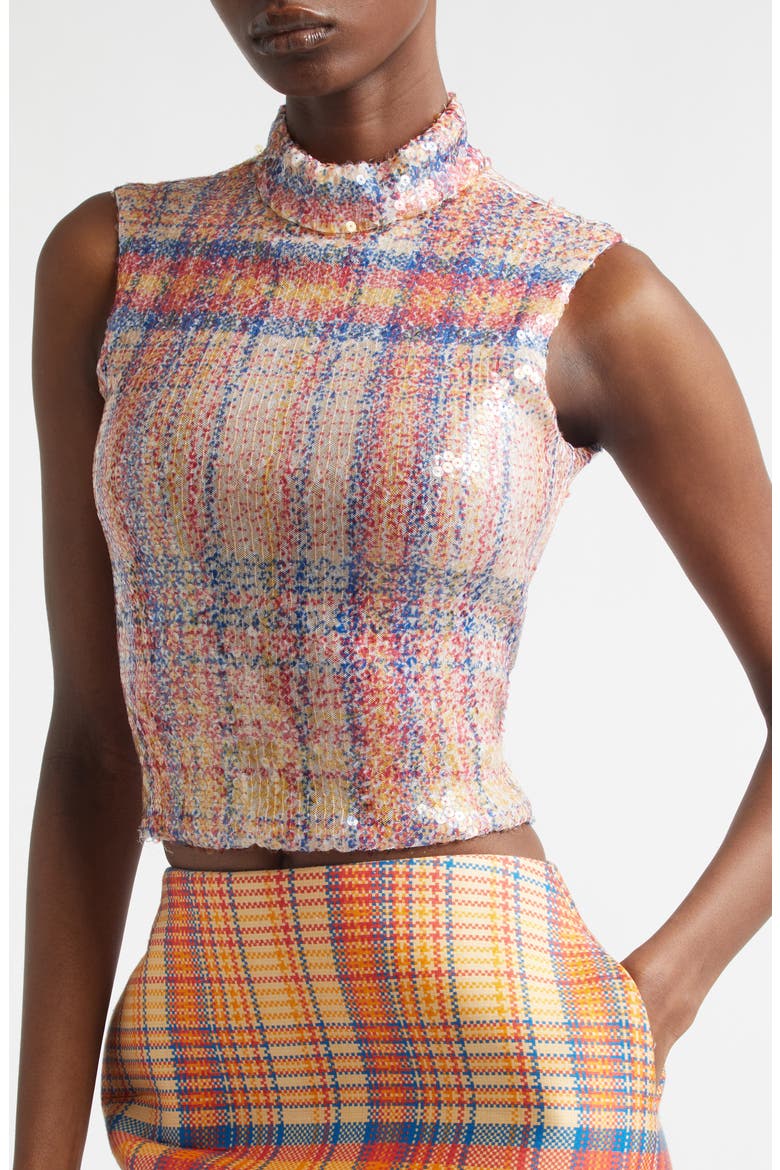 The Piper Paillette Plaid Mock Neck Top, Alternate, color, ORANGE PLAID