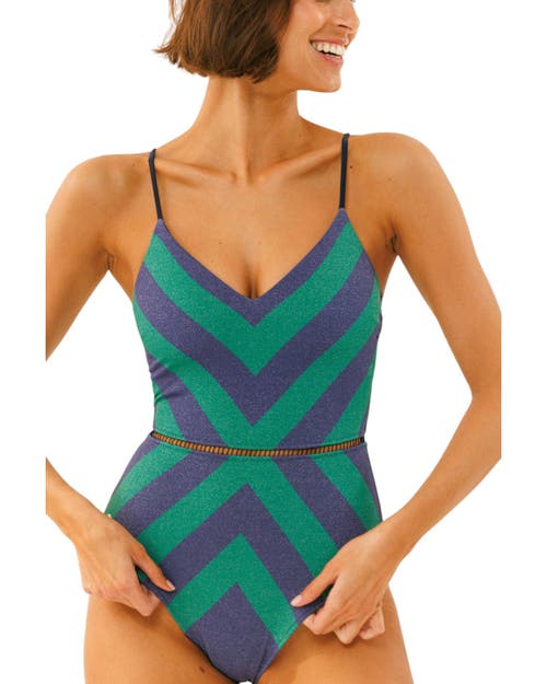 Biliblond Onepiece Arava Stripes In Navy Green Lurex