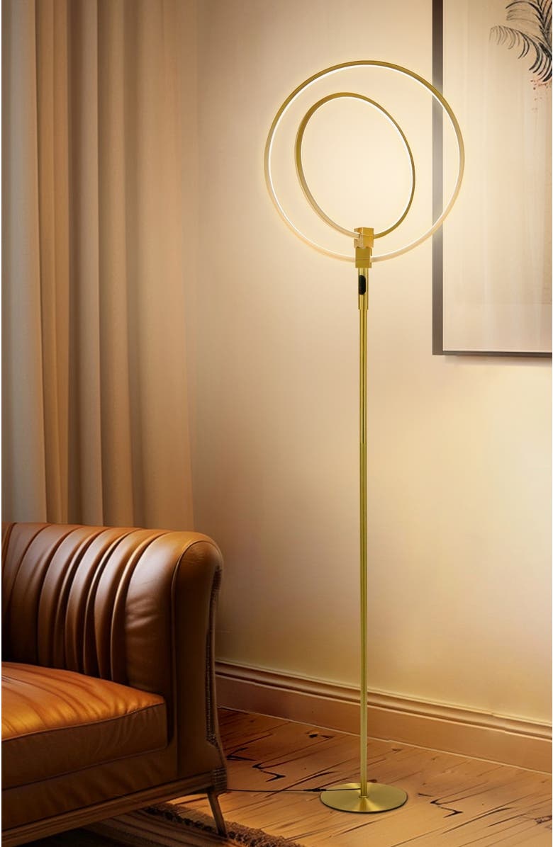 Brightech Eclipse 79" LED Industrial Dimmable Floor Lamp with 2 Height Adjustable Orbital Heads, Alternate, color, Antique Brass