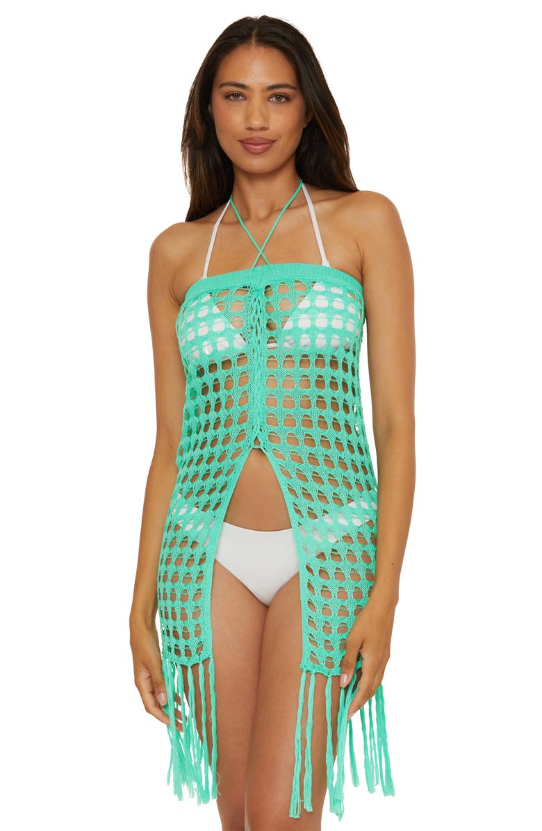 Becca Venica Open Knit Cover-Up Skirt, Alternate, color, Aqua Sea