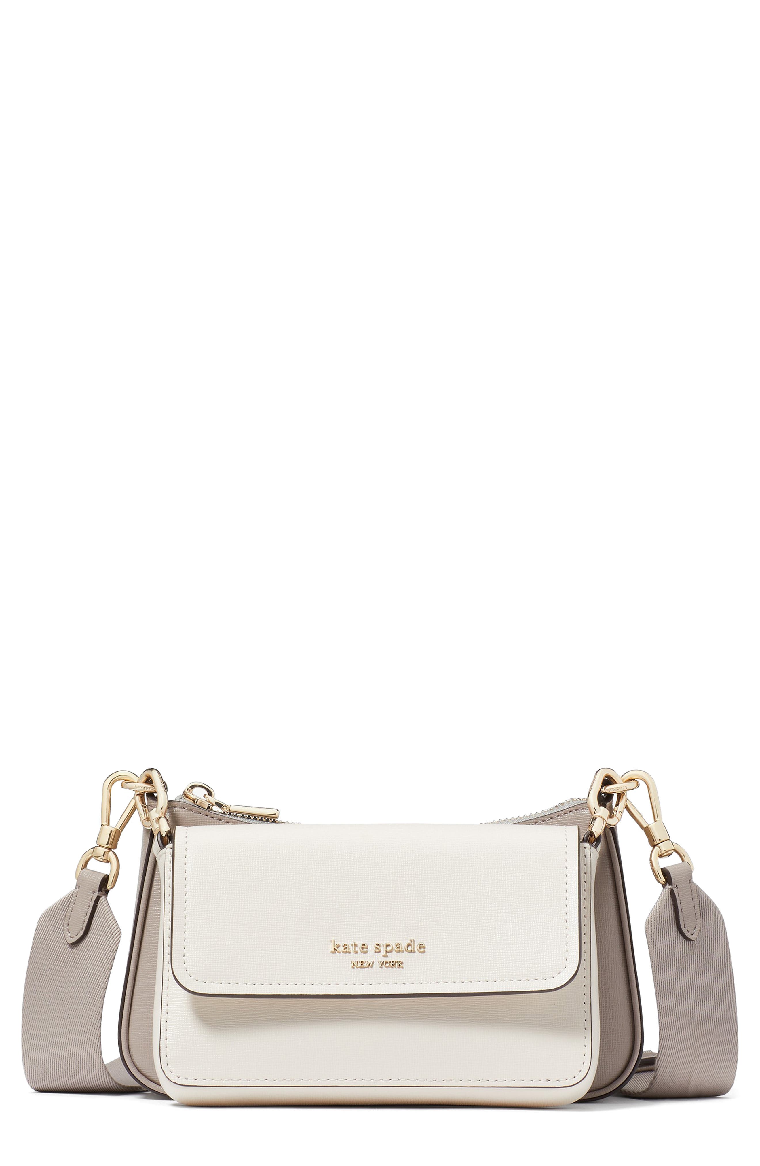 Kate Spade New York double up colorblock leather crossbody bag, Main, color, Warm Taupe/ Ivory