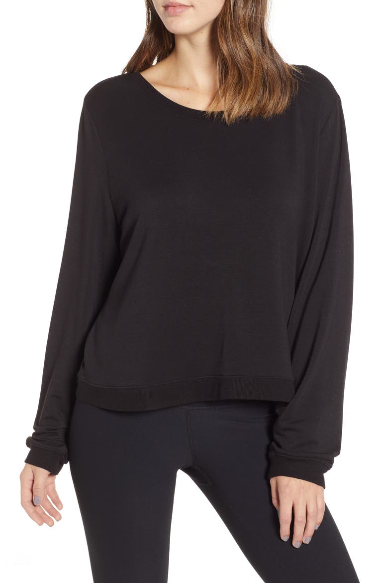 Plunge Back Sweatshirt, Main, color, BLACK001
