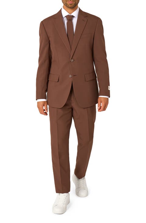 Bold Brown Slim Fit Two-Piece Suit & Tie Set (Regular & Big)