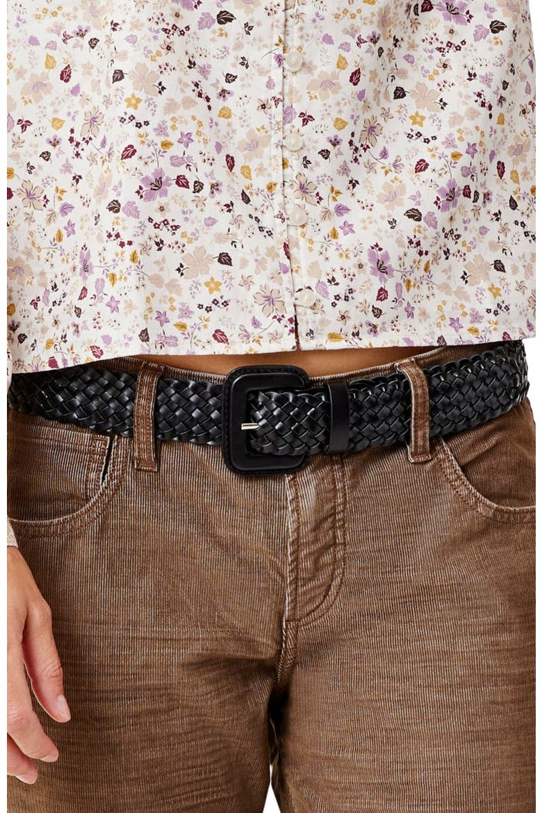 Woven Leather Belt, Alternate, color, Black