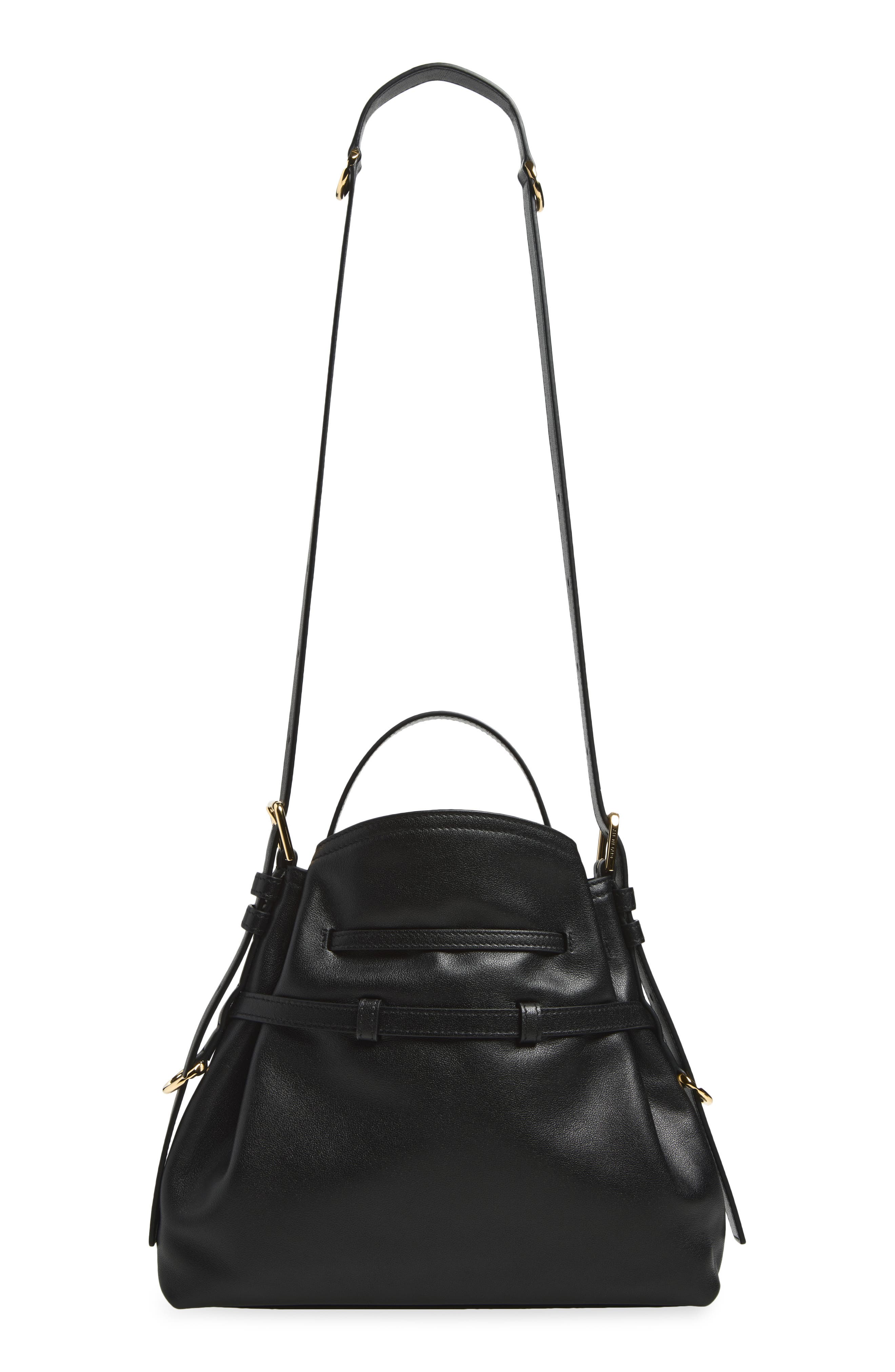 Small Voyou Leather Bucket Bag, Alternate, color, BLACK