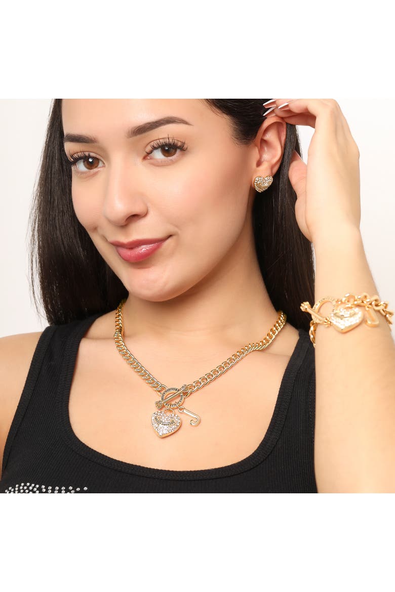 Gold-Tone Heart and Logo Toggle Charm Necklace, Alternate, color, Gold