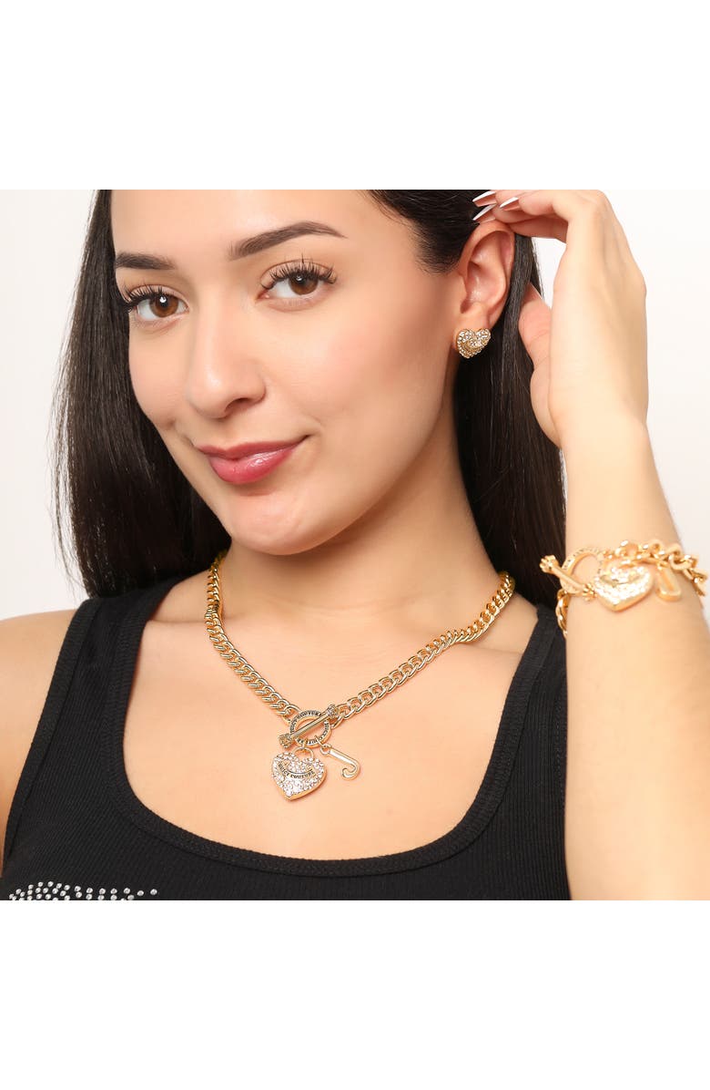 Juicy Couture Gold-Tone Heart and Logo Toggle Charm Necklace, Alternate, color, Gold