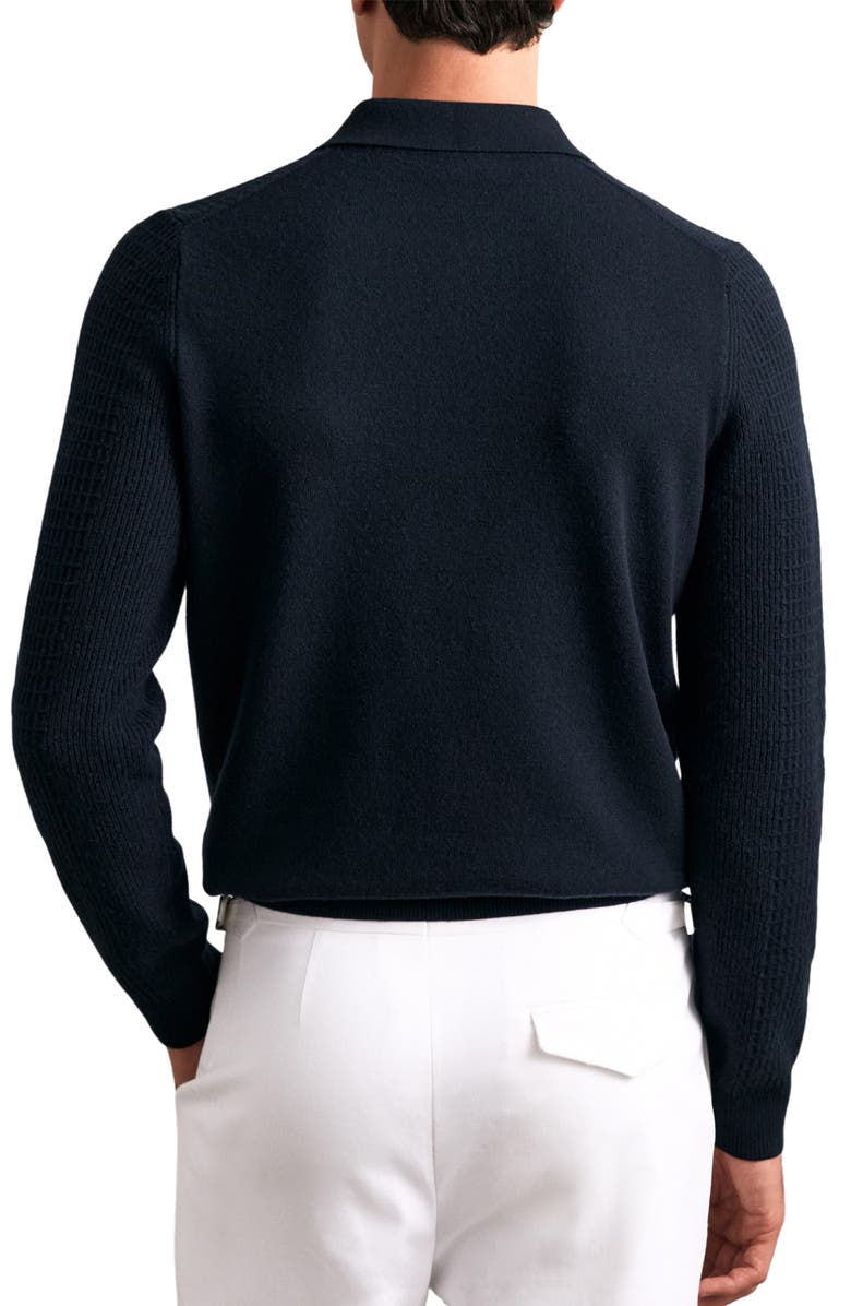 Reiss Hamilton Textured Long Sleeve Wool Quarter Zip Polo, Alternate, color, Navy