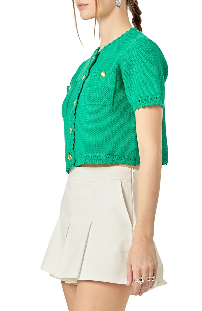 English Factory Golden Button Crop Cardigan, Alternate, color, Green