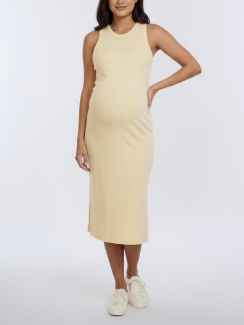 Crew Neck Sleeveless Racerback Maternity Midi Dress