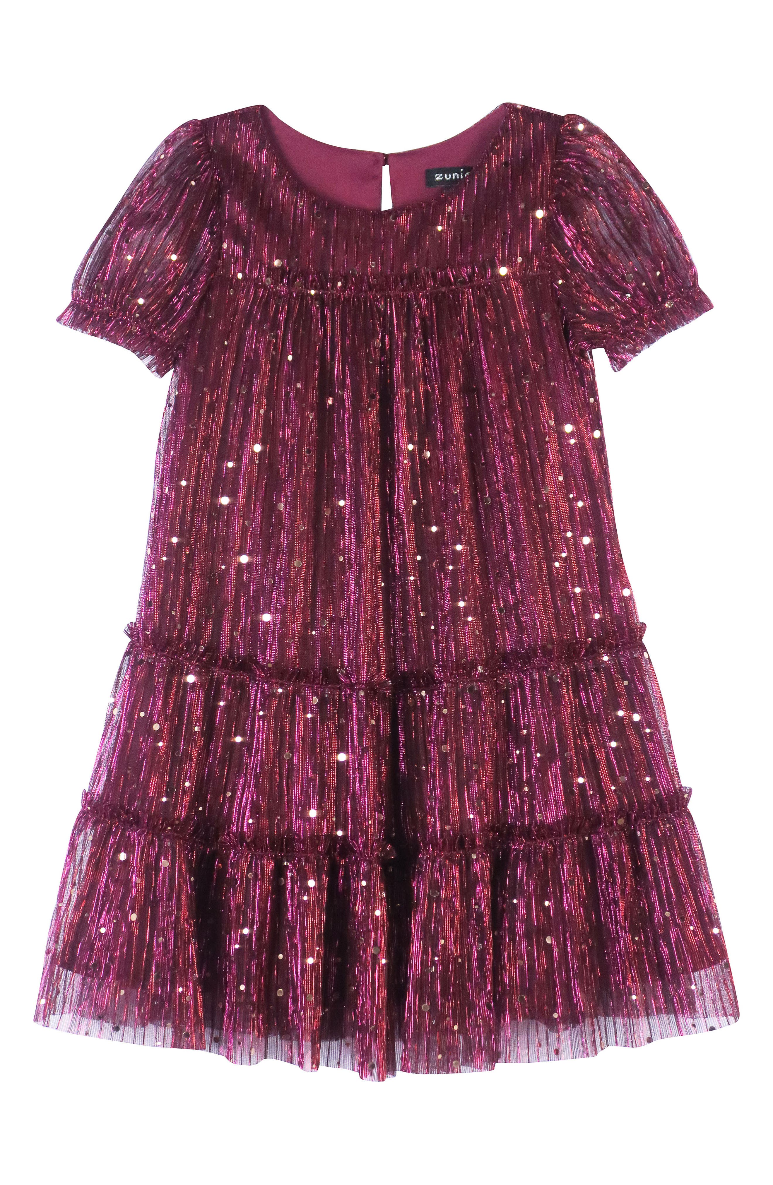 Kids' Plissé Metallic Babydoll Dress