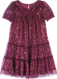 Zunie Kids' Plissé Metallic Babydoll Dress
