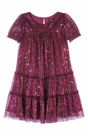 Kids' Plissé Metallic Babydoll Dress
