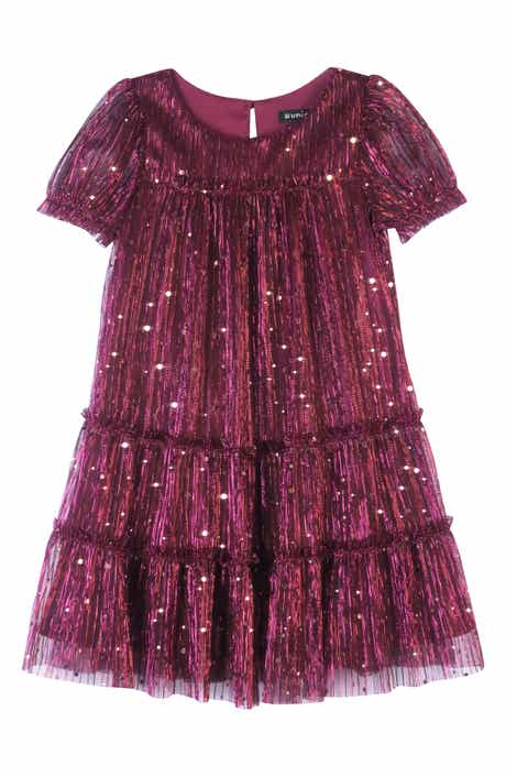 Kids' Plissé Metallic Babydoll Dress