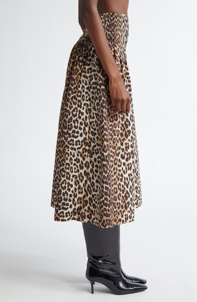 Ganni Leopard Print Organic Cotton Skirt, Alternate, color, 