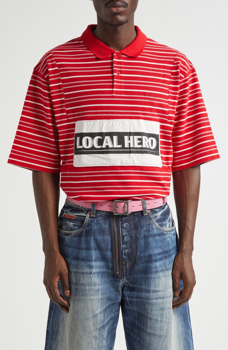 Martine Rose Paneled Oversize Stripe Cotton Piqué Polo, Main, color, 
