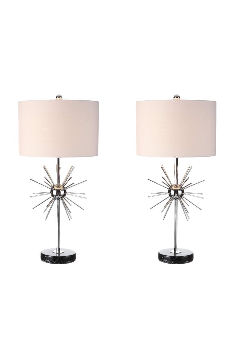 JONATHAN Y Aria 31.5" Metal/Marble LED Table Lamp, Chrome, Main, color, Chrome