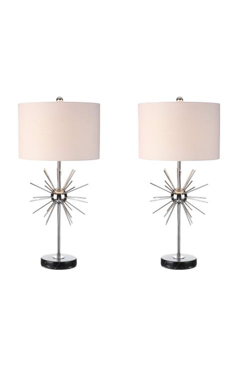 Aria 31.5" Metal/Marble LED Table Lamp, Chrome (Set of 2)