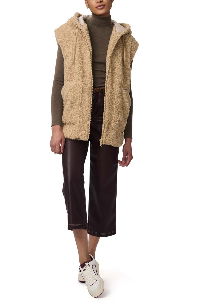 Bernardo Faux Shearling Hooded Vest, Alternate, color, Beige