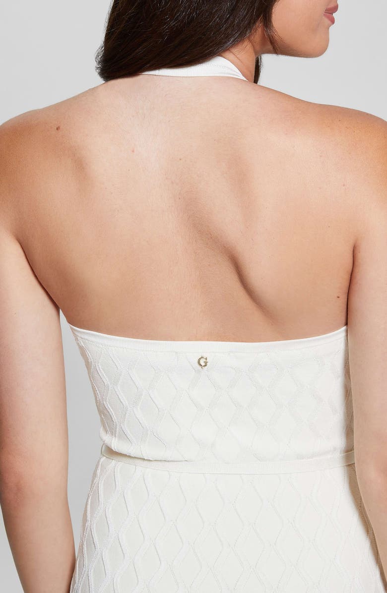 GUESS Lucia Jacquard Halter Dress, Alternate, color, Dove White
