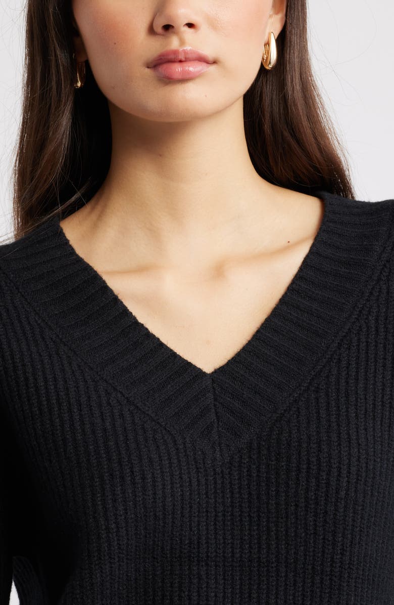 Open Edit Rib V-Neck Sweater, Alternate, color, Black