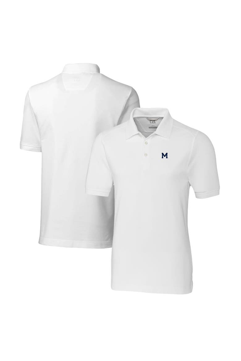 Men's Cutter & Buck White Michigan Wolverines Advantage Tri-Blend DryTec Pique Polo, Main, color, White