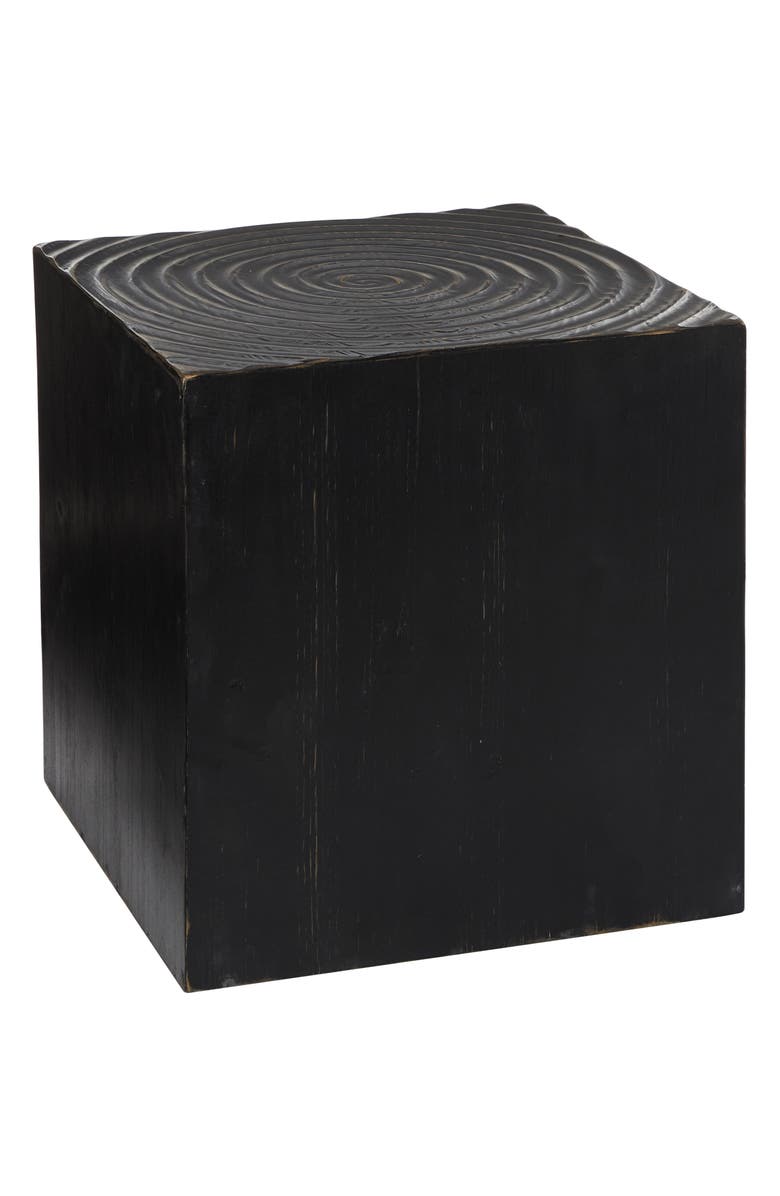 GINGER BIRCH STUDIO Black Wood Intricately Carved Accent Table, Alternate, color, 