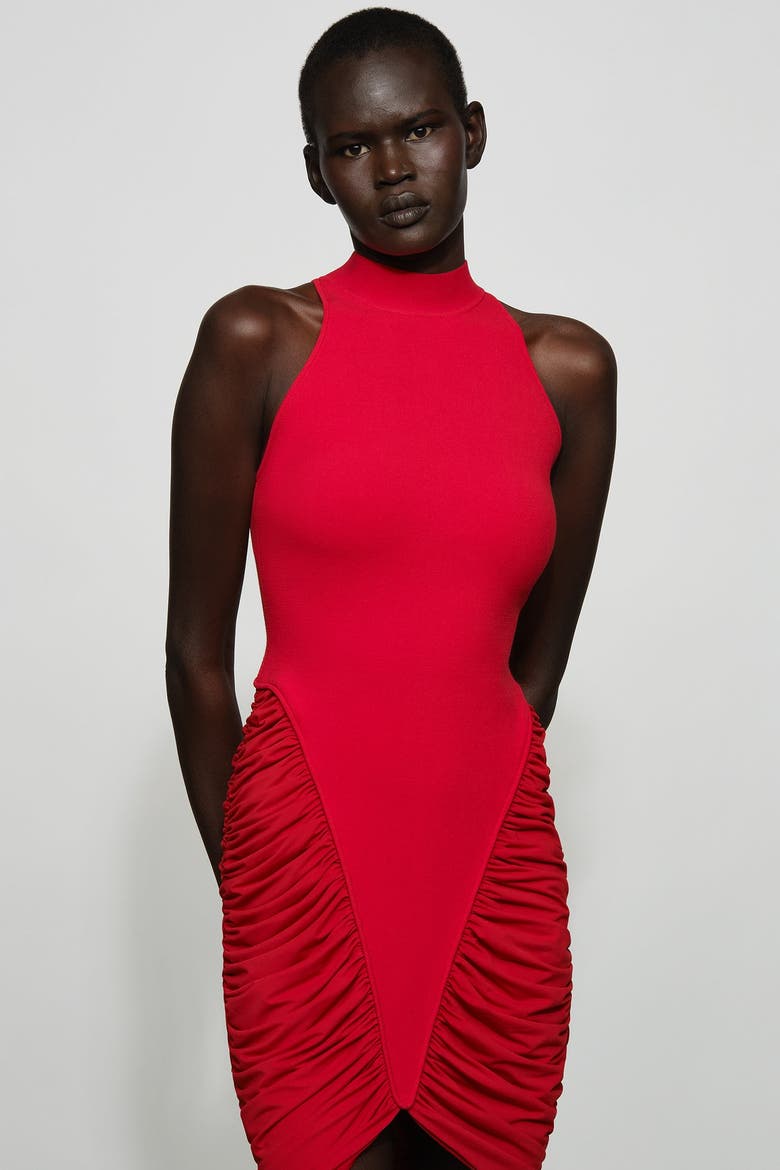 Atticus Knit Combo Mini Dress, Alternate, color, Tomato