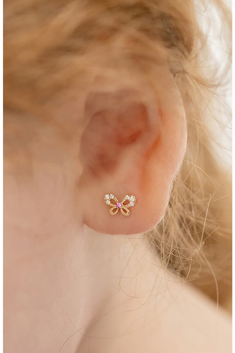 14k Jeweled Flutering Butterfly Earrings, Alternate, color, Pink