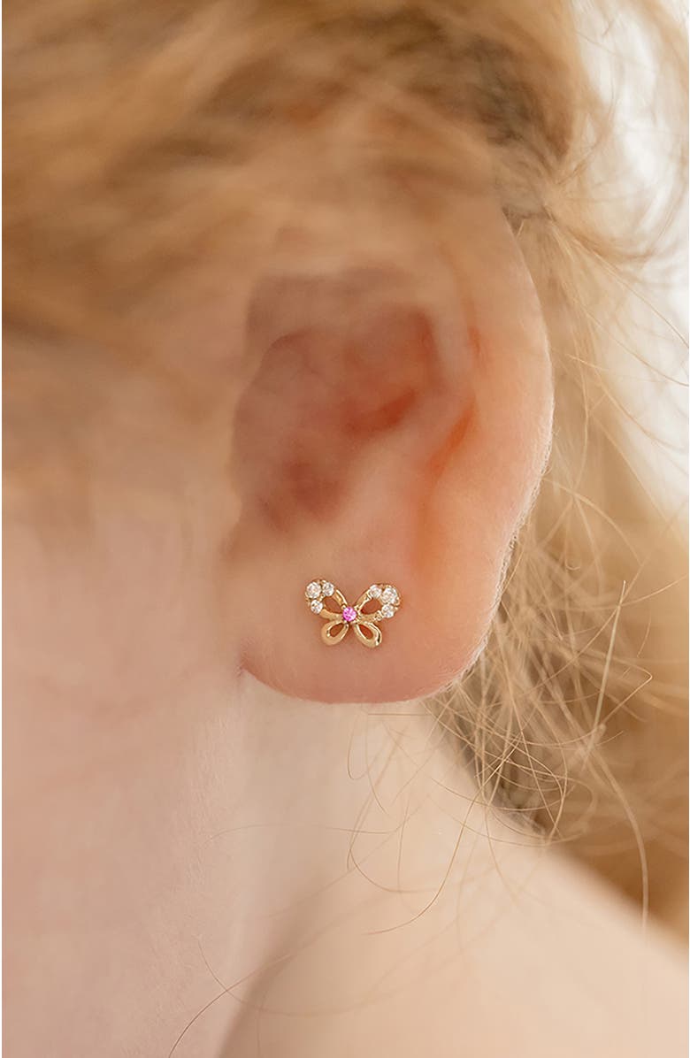 In Season Jewelry 14k Jeweled Flutering Butterfly Earrings, Alternate, color, Pink