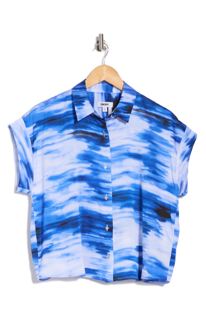 DKNY Camp Shirt, Alternate, color, Black/ Atlantic Blue