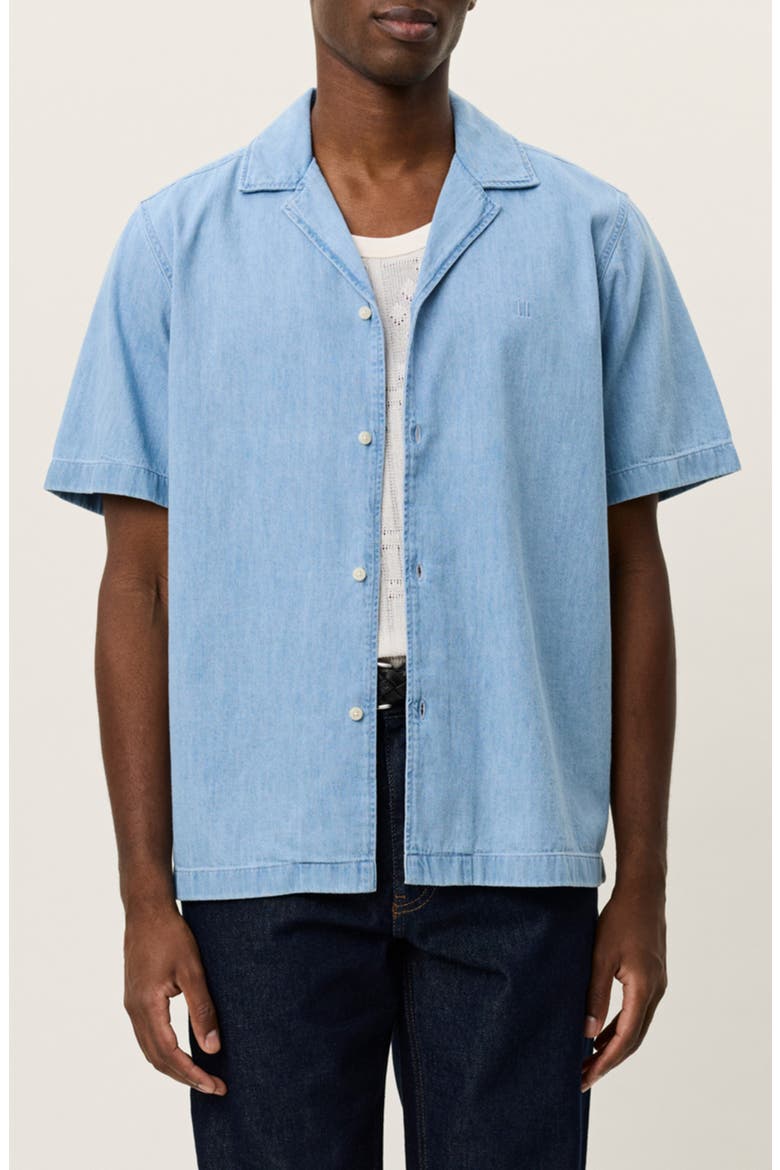 Lesley Organic Cotton Denim Camp Shirt, Main, color, LIGHT INDIGO WASH